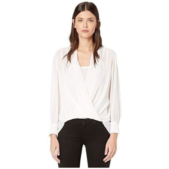 AllSaints Adrianna Top White Chiffon Faux Wrap Sheer Blouse SZ XS NWT $180 - Picture 1 of 4